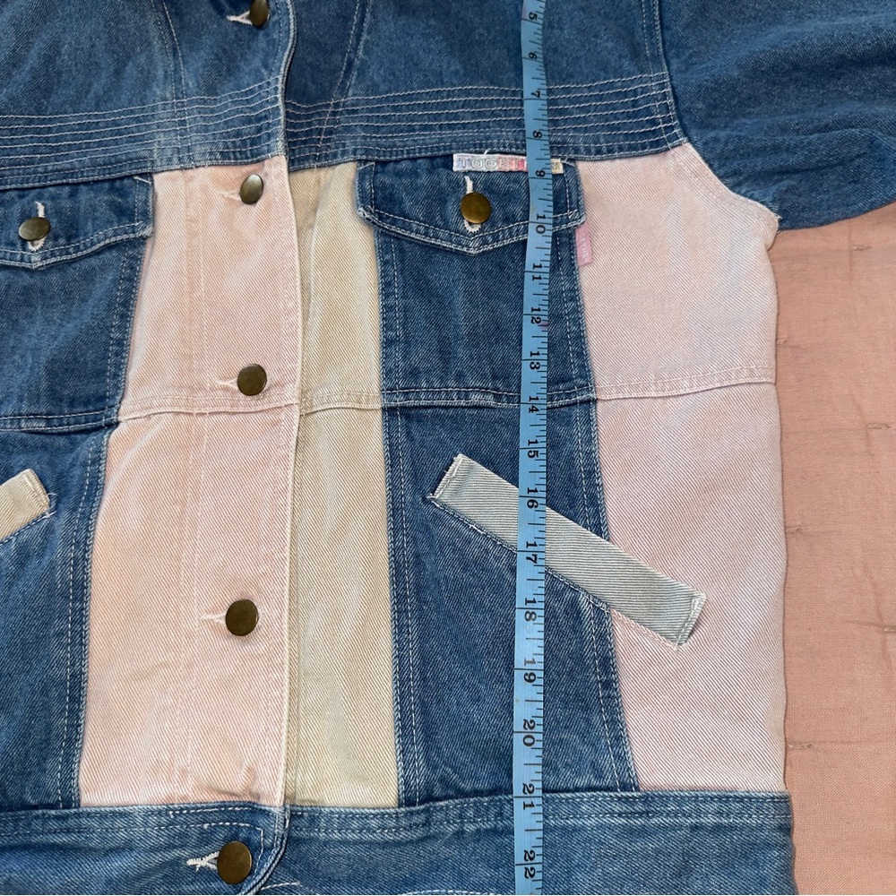 Vintage 90s TOGETHER! Jean Jacket Size Small Cotton Patchwork Unisex Streetwear - Picture 4 of 9